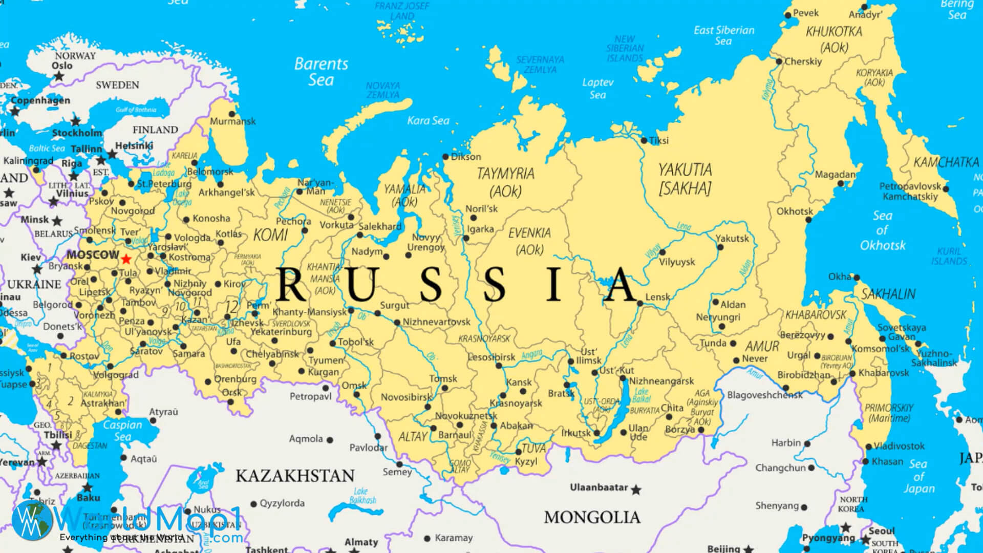 Carte des pays voisins de la Russie